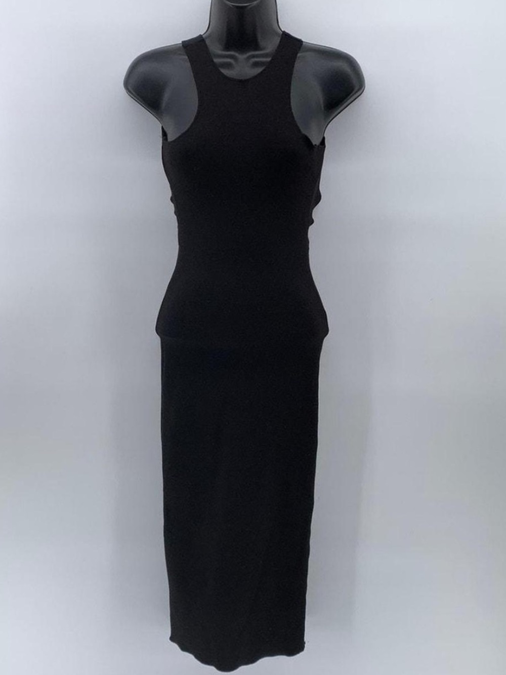 Zara Women Black Solid Scoop-Neck Sleeveless Open-Back Midi Bodycon Dress